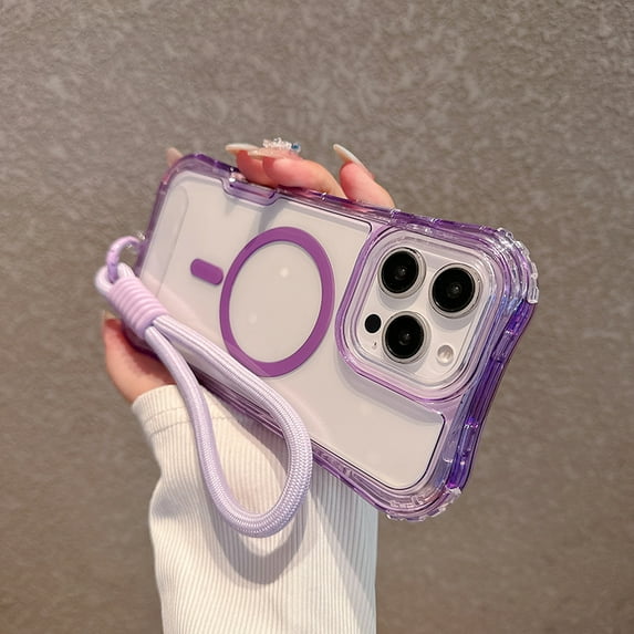 for iPhone 16 Clear Magnetic Case with Anti-Drop Wrist Strap, Military Grade Drop Protection Anti-Yellowing Cell Phone Cover - Rugged Durable Shockproof Protective Bumper Case, Purple