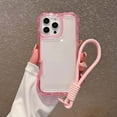 thumbnail image 1 of For iPhone 16 Clear Phone Case,3-in-1 Heavy Duty Protection,With Wrist Strap,Transparent Back,Shockproof Bumper Military Drop Protection Anti-Scratch Rugged Phone Case,Pink, 1 of 10