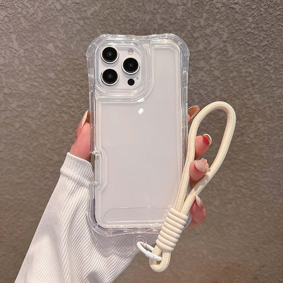 For iPhone 16 Clear Phone Case,3-in-1 Heavy Duty Protection,With Wrist Strap,Transparent Back,Shockproof Bumper Military Drop Protection Anti-Scratch Rugged Phone Case,Clear