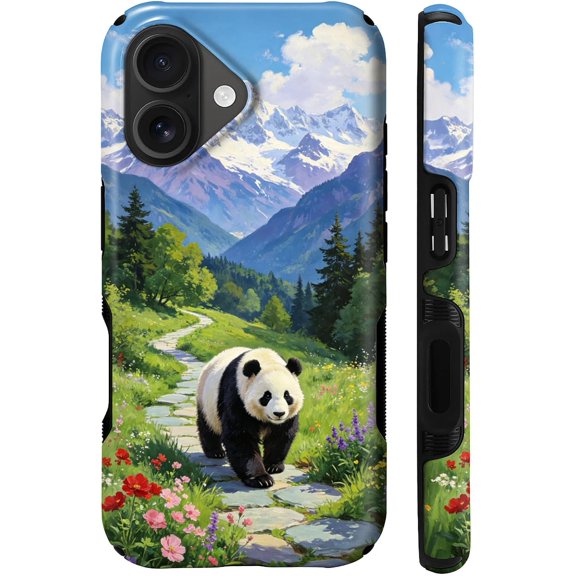 for iPhone 16 Compatible with Magsafe Full Body Case Screen Lens Protection Magnetic Ring for Girl Boy Cute Pattern Blue Sky Clouds Mountains Forest Cute Panda