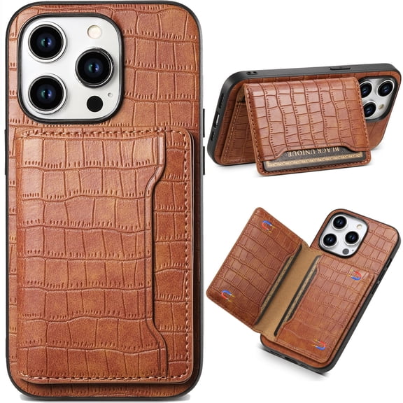 for iPhone 16 Crocodile Pattern Leather Phone Case, Classic Croc-printed Check Leather Magnetic Folio Flip ID Credit Card Holder Slot Back Cover Bag, Kickstand Support
