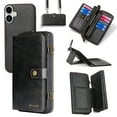 thumbnail image 1 of for iPhone 16 Crossbody Strap Wallet Case for Women Men, Zipper Pocket Purse [Detachable Wallet 2 in 1] [RFID Blocking] [13 Card Holder], Leather Magnetic Flip Kickstand Case,Black, 1 of 8