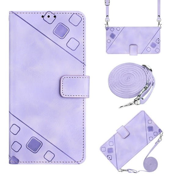 for iPhone 16 Crossbody Wallet Case with Card Holder, Flip Folio Book Style Leather Shockproof Protective Phone Cover with Shoulder Strap/Lanyard for iPhone 16, Purple