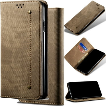 for iPhone 16 Denim Fabric Leather Phone Case, Classic Jeans Style Folio Flip Ultra Thin Slim Magnetic Cover, Multi Hidden Credit Card Holder Cash Slot, Stand Support