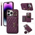 thumbnail image 1 of for iPhone 16 Detachable Shoulder Strap Wallet Case, with Card Slots & 360-degree Rotation Stand Ring Flip Premium PU Leather Protective Cover Lanyard for Women Girls, Deeppurple, 1 of 11