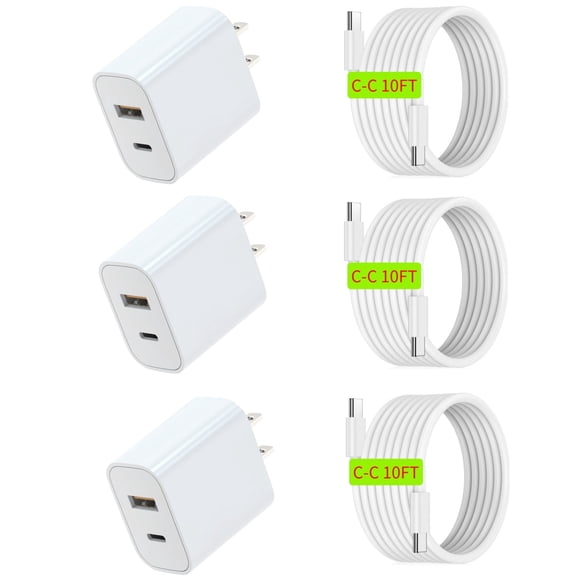 for iPhone 16 Fast Charger, 20W USB C and Usb A Charger for ipad Charger Block with 10ft Type C Cord for iPhone16/15/Plus/Pro/Max,For ipad 13/12.9/11/10.9/Air 6/5/4/Mini 6th 8.3 Inch,for Samsung