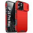 thumbnail image 1 of for iPhone 16 Heavy Duty Case with Camera Sliding Cover, Support Wireless Charging Hybrid TPU & PC Smoothly Anti-Fingerprint Slim Case Compatible with iPhone 16, Red, 1 of 9