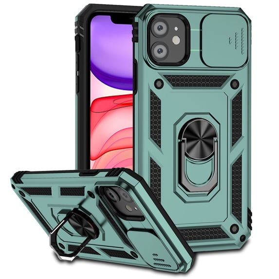 iPhone 16 Kickstand Armor Case with Slide Camera Lens Protection Cover Built-in 360° Rotate Ring Holder Stand Magnetic Military Shockproof Phone Cover Case for iPhone 16,
Green