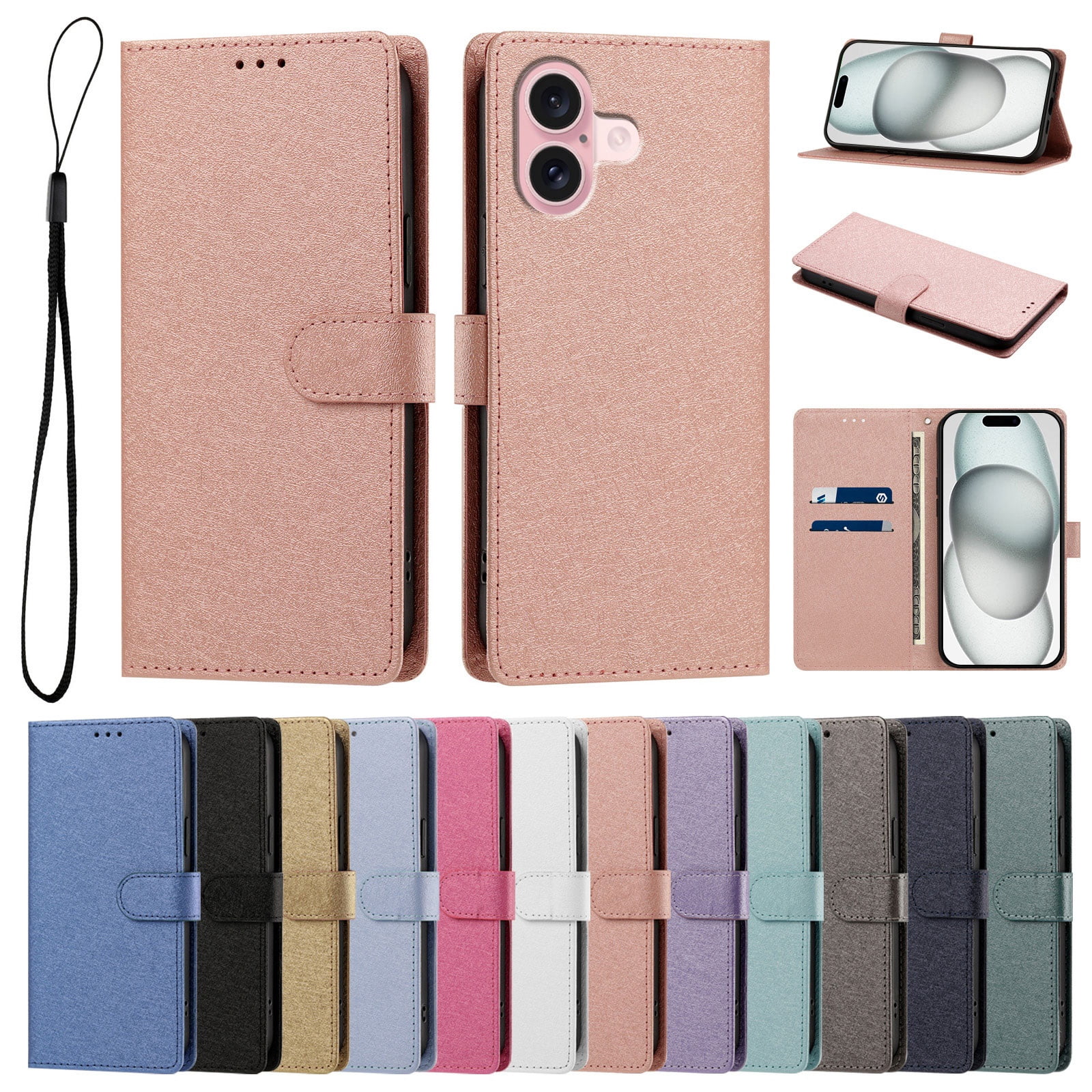 Crad Frame iPhone 16 Leather Flip Cover with Card Holder, Pink - Walmart.com