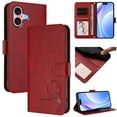 thumbnail image 1 of For iPhone 16 Litter Panda Embossing Leather Phone Case with RFID Blocking Card Slot Wallet Magnetic Clasp Lanyard Flip Stand Case,Wine Red,For iPhone 16, 1 of 9