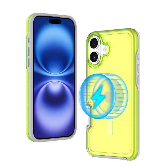 for iPhone 16 Luxury Magnetic Case, [Military Drop Protection] [Compatible with MagSafe] Anti-Scratch Shockproof Matte Ultra Slim Lightweight Translucent Case for iPhone 16, Fluorescentgreen
