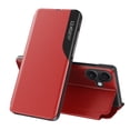 thumbnail image 1 of for iPhone 16 Luxury Phone Case, Fashion Slim Business Smart Window Hard PC + PU Leather Kickstand Flip Shockproof Premium Full Body Anti-Scratch Case Cover for iPhone 16,Red, 1 of 7