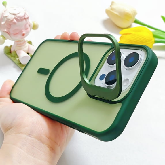 For iPhone 16 Magnetic Case, Compatible with Magsafe Translucent Slim Fit Camera Kickstand Anti-Scratch Drop Protection Hard PC Back Cover for Apple iPhone 16, Darkgreen