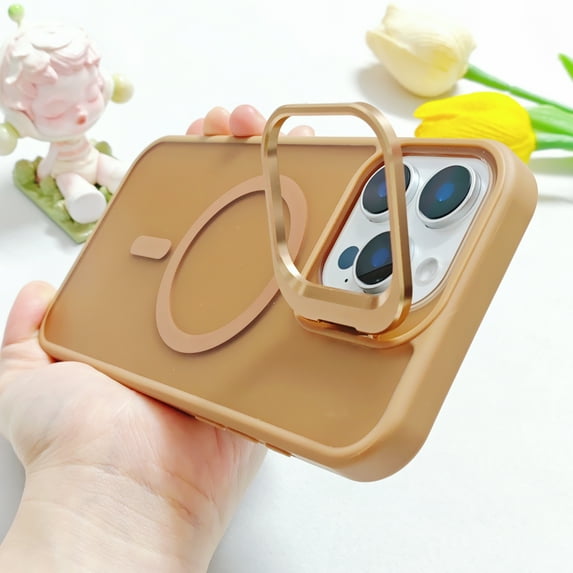 For iPhone 16 Magnetic Case, Compatible with Magsafe Translucent Slim Fit Camera Kickstand Anti-Scratch Drop Protection Hard PC Back Cover for Apple iPhone 16, Desertgold