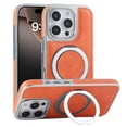 thumbnail image 1 of for iPhone 16 Magnetic Case, Invisible Rotation Stand [Compatible with Mag-Safe Charging] Shockproof Slim Kickstand Plating PU Leather Phone Cover for iPhone 16, Orange, 1 of 9