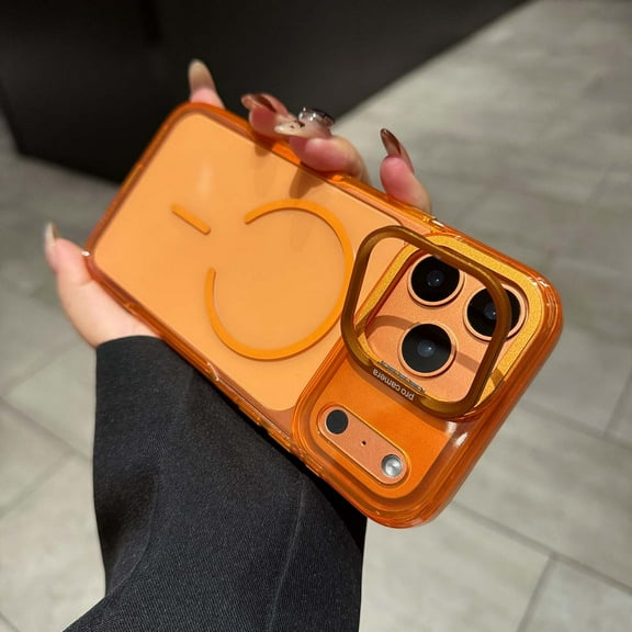 for iPhone 16 Magnetic Case with Kickstand, [Compatible with MagSafe] Built in Stash Camera Stand Clear Shockproof Soft Cover Camera Lens Protection Case for iPhone 16, Orange
