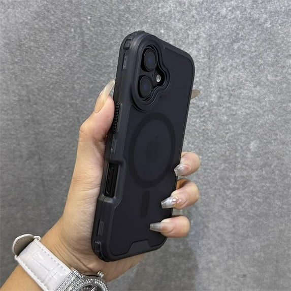for iPhone 16 Magnetic Case, [Military Grade Drop Protection] Fashionable Color Triple-Layers Shockproof Protective Rugged Phone Cover Support Wireless Charging for iPhone 16, Black