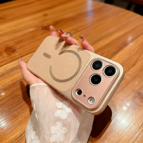 for iPhone 16 Magnetic Case, Slim Lightweight PU Leather Hybrid PC + TPU Shockproof Phone Case Compatible with Mag-Safe Camera and Screen Protection Cover for iPhone 16, Desertgold