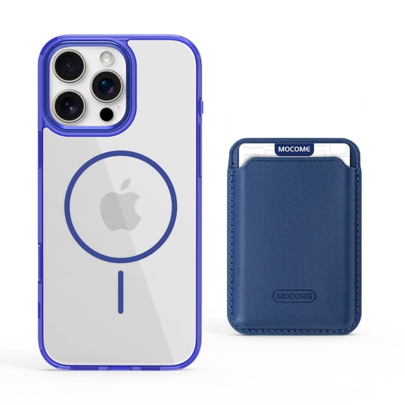 For iPhone 16 Magnetic Clear Wallet Phone Case,Magnetic Detachable Card Holder,Compatible with Mag-Safe,Military-Grade Protection,Shockproof Transparent Thin Fit Phone Case,Darkblue