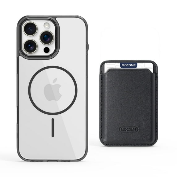 For iPhone 16 Magnetic Clear Wallet Phone Case,Magnetic Detachable Card Holder,Compatible with Mag-Safe,Military-Grade Protection,Shockproof Transparent Thin Fit Phone Case,Black