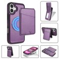 thumbnail image 1 of For iPhone 16 Magnetic Detachable Wallet Case,With Kickstand,Compatible With Magsafe,With Card Slots Flip PU Leather Protective Shockproof Anti-fall Thin Fit Phone Case,Purple, 1 of 10