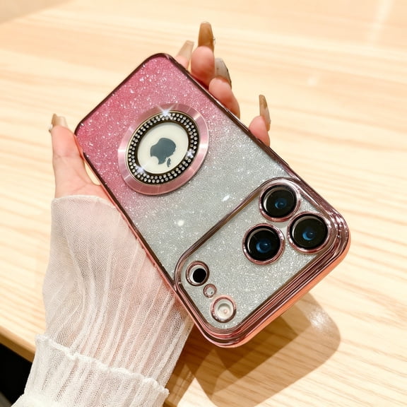 for iPhone 16 Magnetic Glitter Case, Compatible with Mag-Safe, Camera Lens Protector, Plating Edge Gradient Shining Paper Clear Protection Dust-Proof Net Cover for iPhone 16, Pink
