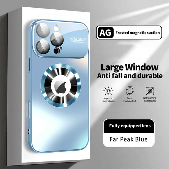 For iPhone 16 Magnetic Phone Case,Compatible With MagSafe,Logo View Design,With Camera Lens Film ,Anti-fall Shockproof Rugged Anti-Scratch Ultra Slim Phone Case Cover,Blue