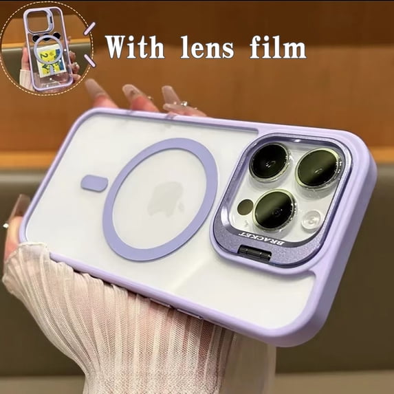 for iPhone 16 Magnetic Phone Case, Compatible with MagSafe, Military-Grade Protective Case, With Lens Flim, Built-in Stash Camera Stand Phone Case, Scratch-Resistant Back Cover,Lightpurple