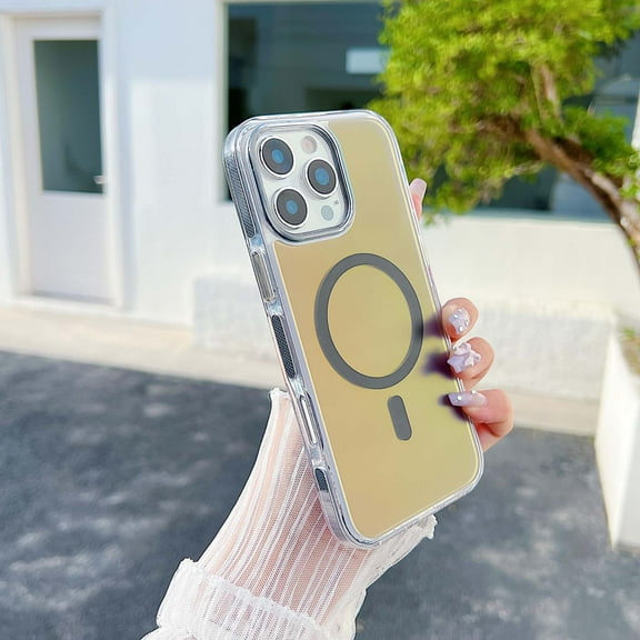 For iPhone 16 Magnetic Phone Case,Drop Protection,Compatible with Mag-safe,Dazzling and Color-changing Back Design,Ultra Slim Shockproof Anti-Scratch Translucent Phone Case,Black