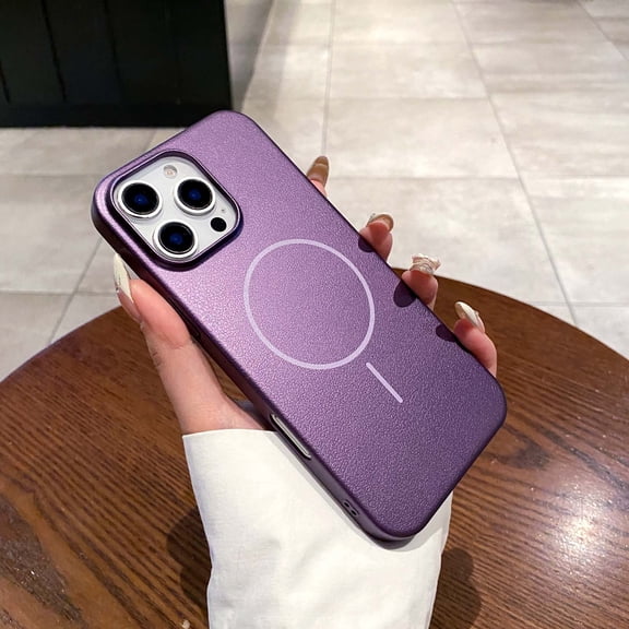 For iPhone 16 Magnetic Phone Case,Lychee Pattern PU Leather Back,Compatible with Mag-Safe,Ultra Slim Hard PC Shockproof Anti-Scratch Thin Fit Premium Durable Phone Case,Purple