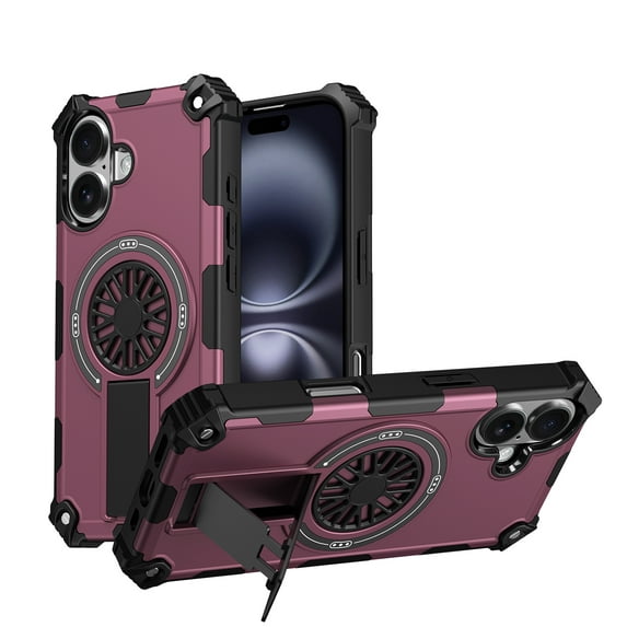 For iPhone 16 Magnetic Phone Case,With Retractable Kickstand,360 ° Rotatable Shafts Design,Compatible with Mag-safe,Shockproof Heavy Duty Anti-fall Durable Rugged Phone Case,Purple