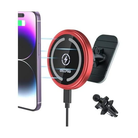 for iPhone 16 Magsafe Car Mount, Dashboard Magsafe Car Phone Holder Charger for 15 14 13 12 Pro/Pro Max/Plus/Mini,15W Fast Charging Vent Mount, Super Fashion & Hands Free, Red