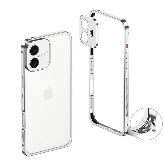 For iPhone 16 Metal Bumper Phone Case,Bumper Frame Slim Fit No Back Design Excellent Heat Dissipation,with Lens Protection,Shockproof Anti-fall Rugged Frame Phone Case,Silver