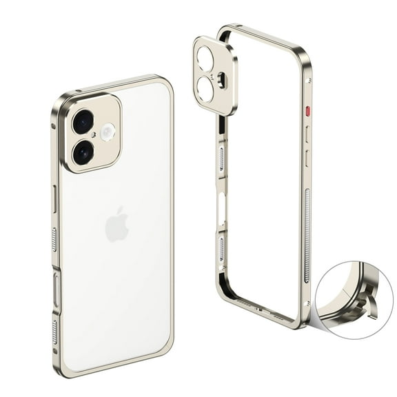 For iPhone 16 Metal Bumper Phone Case,With Lens Protector,Slim Fit No Back No Frame Backless Metal Bumper 4 Corners Shockproof Rugged Heat Dissipation Frame Phone Case,Titanium