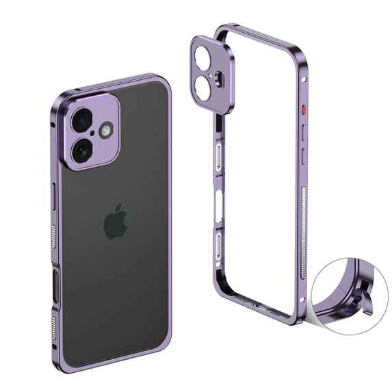 For iPhone 16 Metal Bumper Phone Case,With Lens Protector,Slim Fit No Back No Frame Backless Metal Bumper 4 Corners Shockproof Rugged Heat Dissipation Frame Phone Case,Purple