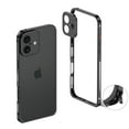 thumbnail image 1 of For iPhone 16 Metal Bumper Phone Case,With Lens Protector,Slim Fit No Back No Frame Backless Metal Bumper 4 Corners Shockproof Rugged Heat Dissipation Frame Phone Case,Black, 1 of 8