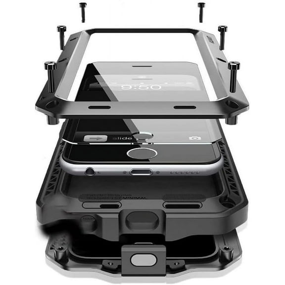 for iPhone 16 Metal Case 6.1",Heavy Duty Shockproof Aluminum Alloy [Tough Armour] Military Grade Phone Case,360 Full Body Protective Cover with Silicone Built-in Screen Protector - Black