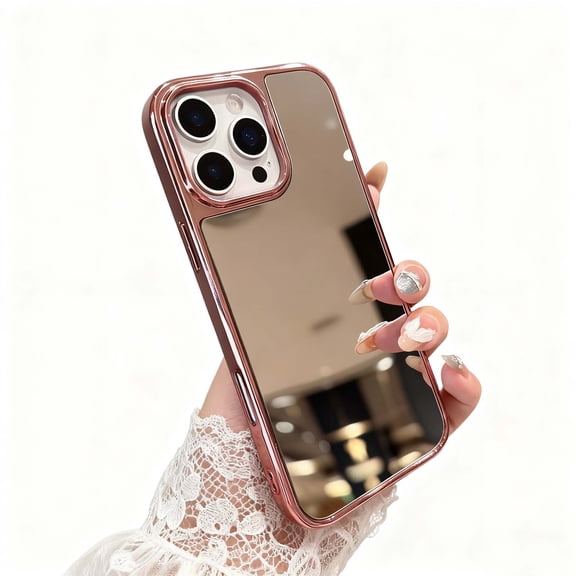 For iPhone 16 Mirror Phone Case,for Women Girls,Makeup Cute Luxury Glossy Mirror Back,Ultra Slim Shockproof Anti-fall Drop Protection,Electroplated Frame Design,Rugged Phone Case,Pink
