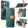 thumbnail image 1 of for iPhone 16 PU Leather + TPU Wallet Case, Card Slots Wristband Kickstand RFID Blocking Anti Peeping Magnetic Clasp Full Body Protection Phone Cover for iPhone 16, Green, 1 of 9