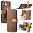 thumbnail image 1 of for iPhone 16 PU Leather + TPU Wallet Case, Card Slots Wristband Kickstand RFID Blocking Anti Peeping Magnetic Clasp Full Body Protection Phone Cover for iPhone 16, Brown, 1 of 9