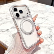 For iPhone 16 Phone Case,360  Rotatable Ring Kickstand,Compatible with Mag-Safe,Crystal Transparent Back Design,Ultra Slim Shockproof Anti-Scratch Drop Protection,Durable Phone Case,White