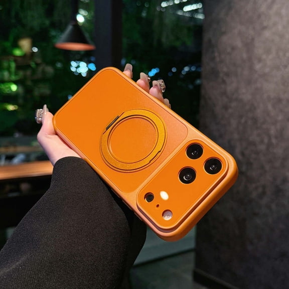 For iPhone 16 Phone Case,Built-in Lens Camera Protector,With 360° Rotatable Ring Kickstand,Compatible with Mag-Safe,Anti-fingerprint Matte Back,Shockproof Anti-fall Phone Case,Orange