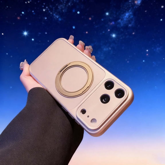 For iPhone 16 Phone Case,Compatible with Mag-safe,360° Rotatable Ring Kickstand,With Lens Camera Protector,Matte Anti-fingerprint Back,Shokcproof Drop Protection,Thin Fit Phone Case,Gold