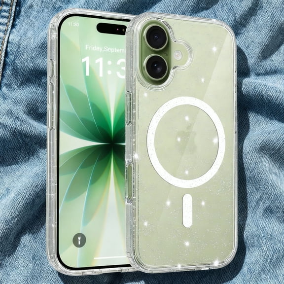 For iPhone 16 Phone Case,Compatible With Wireless Charging,Cute Luxury Bling Glitter Back,Ultra Slim Shokcproof Translucent Glitter Lightweight Non-slip,Thin Fit Durable Phone Case,Clear