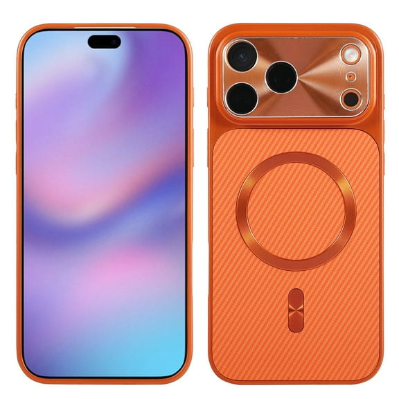 For iPhone 16 Phone Case,Fiber Pattern Back Design,Compatible with Mag-Safe,Drop Protection,Ultra Slim Shockrpoof Anti-fall Lightweight Anti-Scratch Rugged Thin Fit Phone Case,Orange