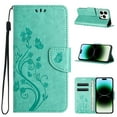 thumbnail image 1 of for iPhone 16 Phone Case Wallet,Women Flip Folio Kickstand Cover with Credit Card Holders Emboss Butterfly Flower PU Leather Purse Wrist Strap Shockproof Case for iPhone 16,Mint, 1 of 9