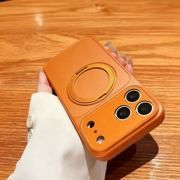 For iPhone 16 Phone Case,With Contractile 360° Rotatable Ring Kickstand,Compatible with Mag-Safe,Ultra Slim Shockproof Anti-fall Drop Protection,Rugged Durable Phone Case,Orange