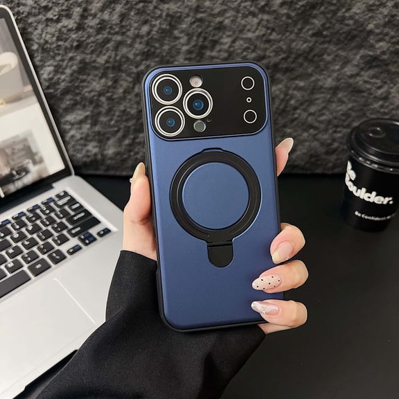 For iPhone 16 Phone Case,With Contractile Ring Kickstand,Compatible with Mag-Safe,Shockproof Anti-fall Anti-Scratch Protection,Ultra Slim Durable Rugged Thin Fit Phone Case,Darkblue