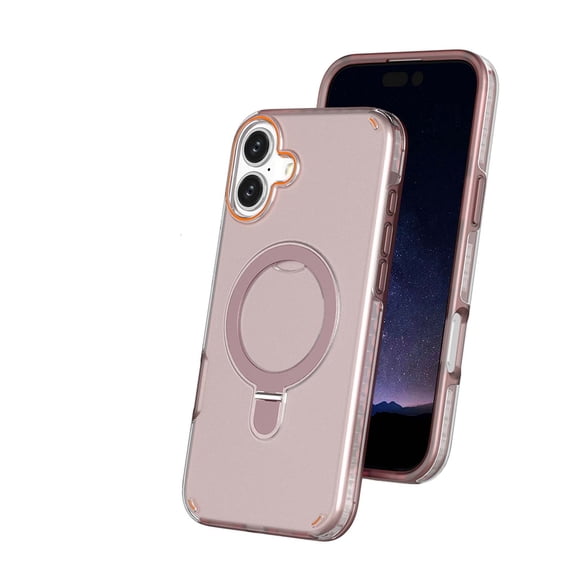 For iPhone 16 Phone Case,With Invisible Contractile Ring Kickstand,2-in-1 PC + TPU Heavy Duty Hybrid Protection,Support Mag-Safe,Shockproof Non-Slip Durable Phone Case,Pink
