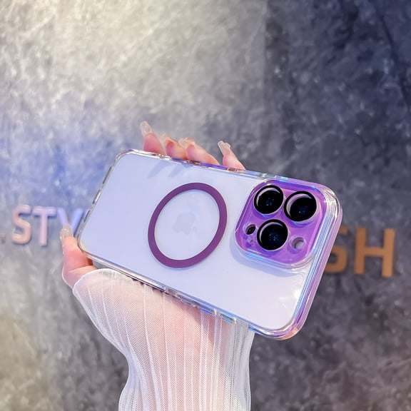 Magnetic Transparent Phone Case for iPhone 16 Compatible with MagSafe Wireless Charging, Shockproof Drop-proof Rugged Phone Bumper Cover Case, Anti-Scratch Clear Hybrid Back,Darkpurple
